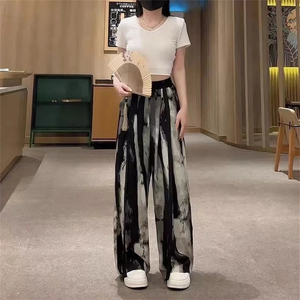 Pantaloni Plissettati Larghi Floreali