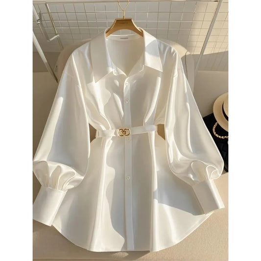 Blusa Elegante con Maniche a Lanterna e Cintura da Donna
