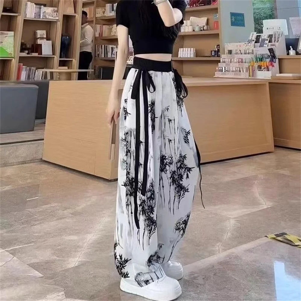 Pantaloni Plissettati Larghi Floreali
