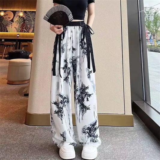 Pantaloni Plissettati Larghi Floreali
