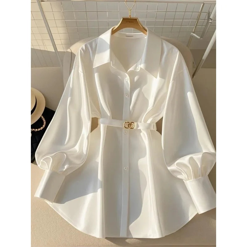 Blusa Elegante con Maniche a Lanterna e Cintura da Donna