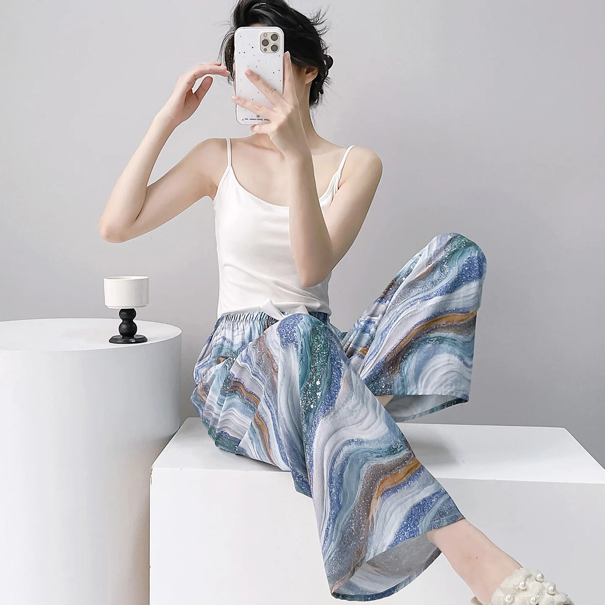 Pantaloni Pigiama Larghi Stampati Vintage
